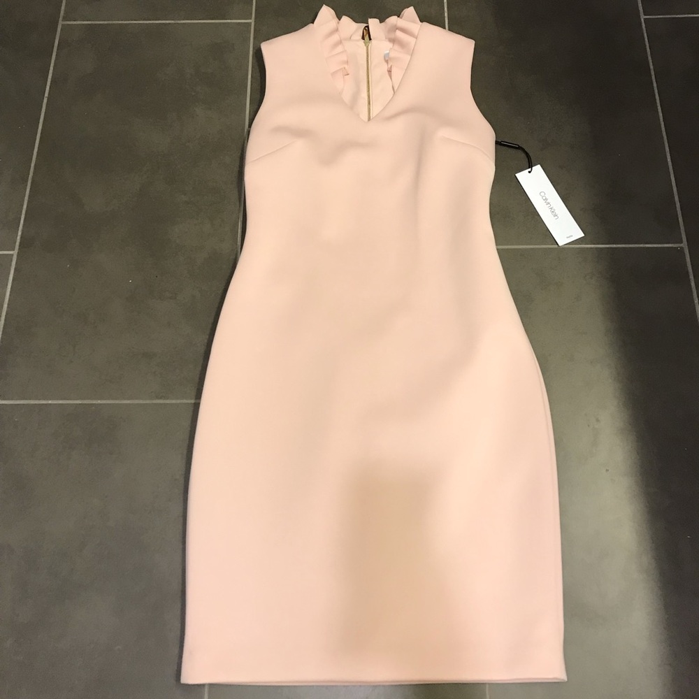 Ruffled-Collar Scuba Sheath Dress- Blush Pink